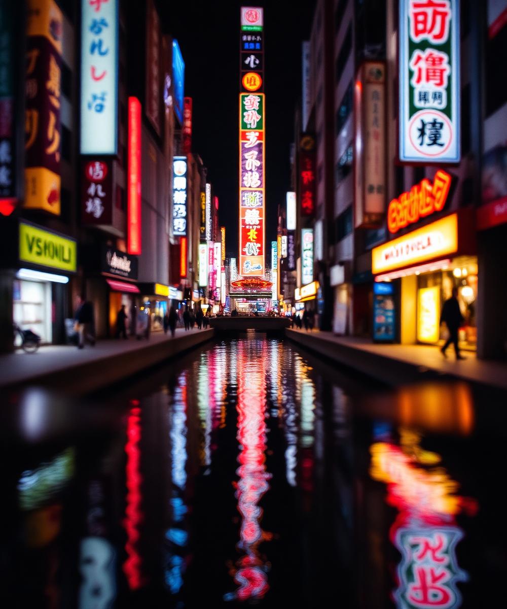 Osaka canal reflecting city lights at night